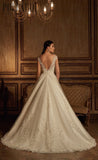 Beaded pearl lace satin ball gown ivory a-Line Wedding Dress
