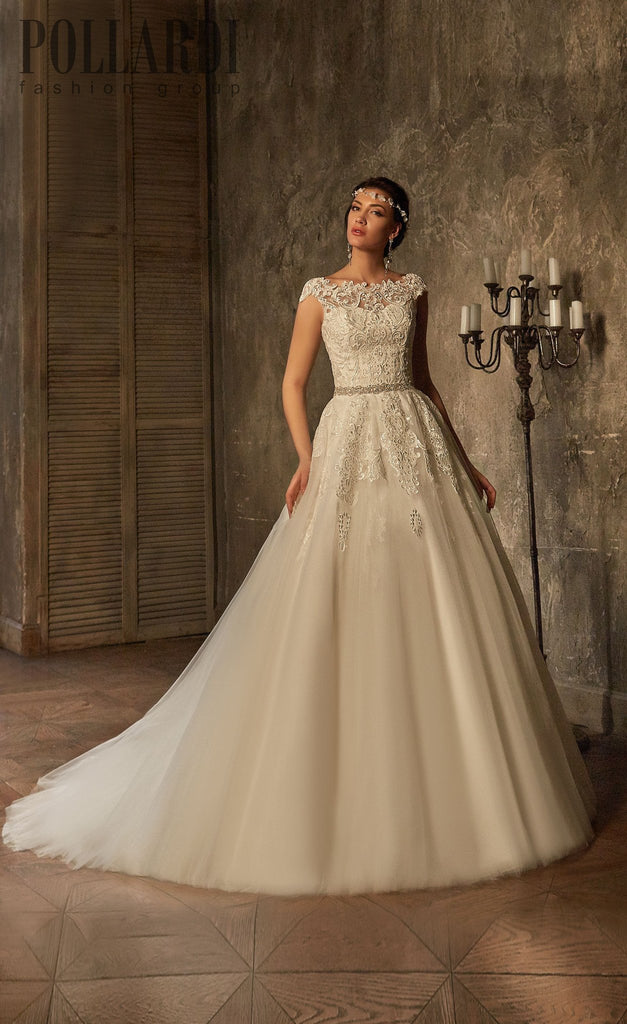 Beaded lace satin ball gown a-Line Wedding Dress
