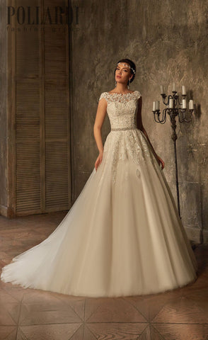 Beaded lace satin ball gown a-Line Wedding Dress