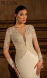 Beaded lace satin gown long sleeve ivory mermaid trumpet Wedding Dress