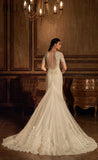 Beaded lace satin gown long sleeve ivory mermaid trumpet Wedding Dress
