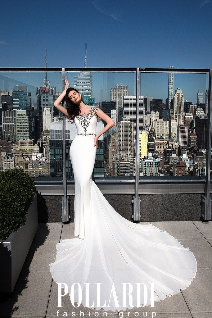 Designer Long Jersey Beaded Wedding/Evening Dresses