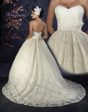Lace beaded A-line ball gown wedding dress