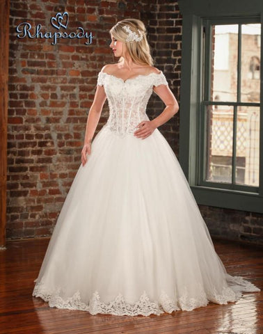 Lace beading A-line ball gown wedding dress