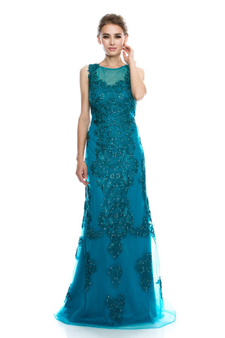 Mother Of The Bride Lace beaded satin chiffon Long Gown Dress.