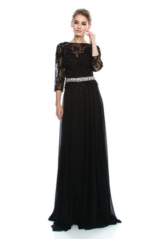 Mother Of The Bride Lace beaded satin chiffon Long Gown Dress.
