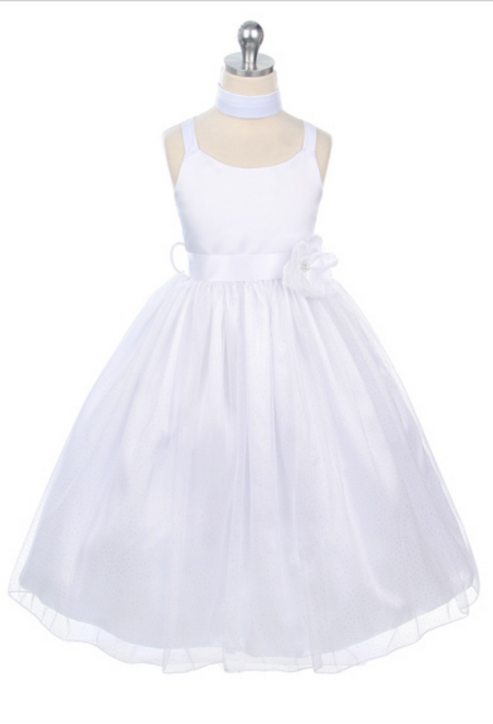 Flower girl communion lace beaded chiffon dresses