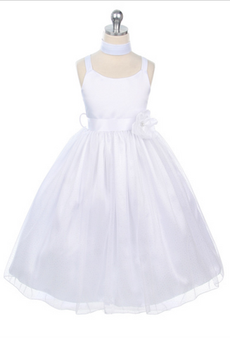 Flower girl communion lace beaded chiffon dresses