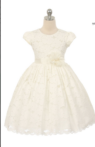 Flower girl communion lace beaded chiffon dresses