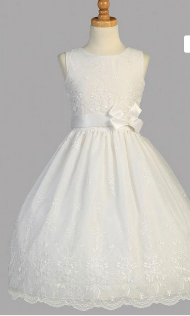 Flower girl communion lace beaded chiffon dresses