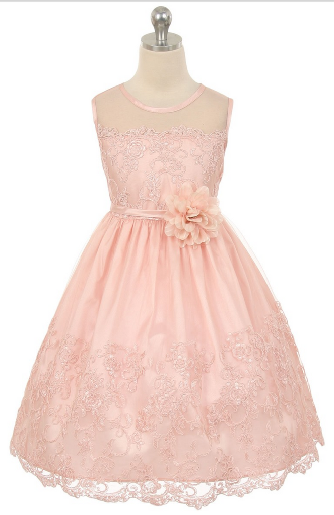 Flower girl communion lace beaded chiffon dresses