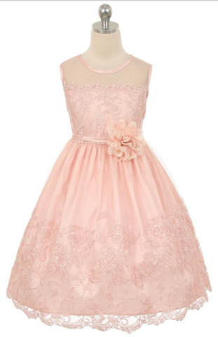 Flower girl communion lace beaded chiffon dresses