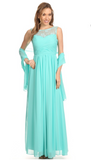Chiffon lace sleeve long bridesmaid dress.