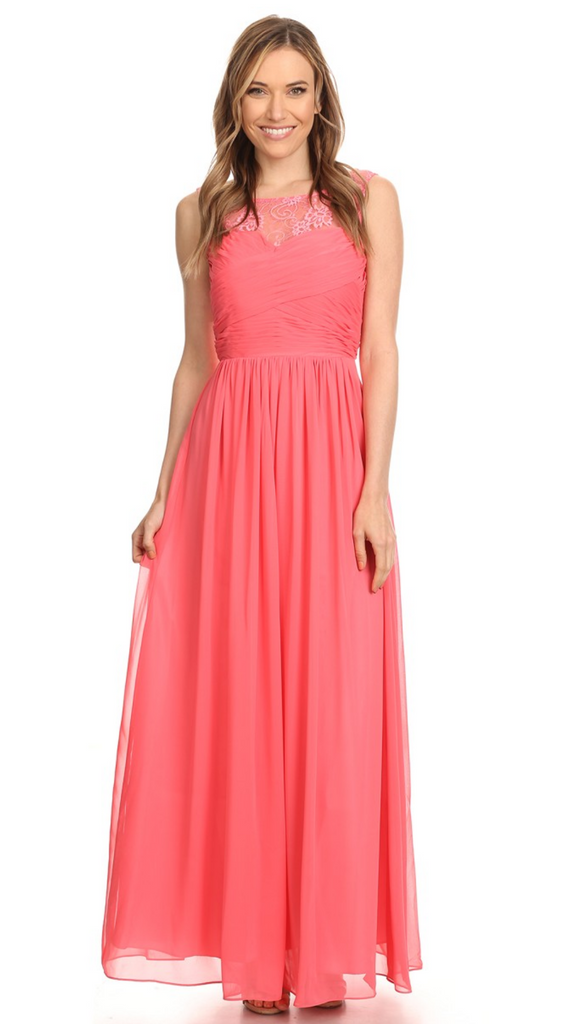 Chiffon lace sleeve long bridesmaid dress.