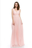 Chiffon lace sleeve long bridesmaid dress.