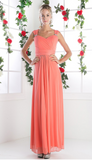 Chiffon lace sleeve long bridesmaid dress.
