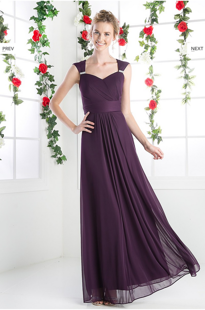 Chiffon lace sleeve long bridesmaid dress.