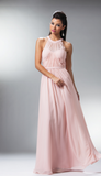 Chiffon lace sleeve long bridesmaid dress.