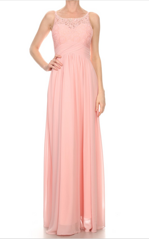 Chiffon lace sleeve long bridesmaid dress.