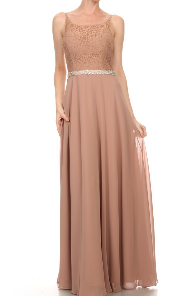 Chiffon lace sleeve long bridesmaid dress.