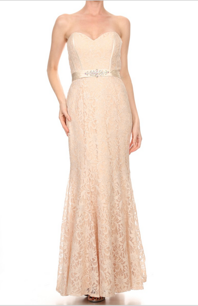 Chiffon lace long bridesmaid dress.