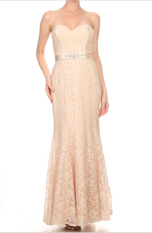 Chiffon lace long bridesmaid dress.