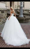 Lace tulle white ivory princess ball gow lace A-Line wedding dress