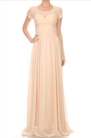 Chiffon lace long bridesmaid dress.