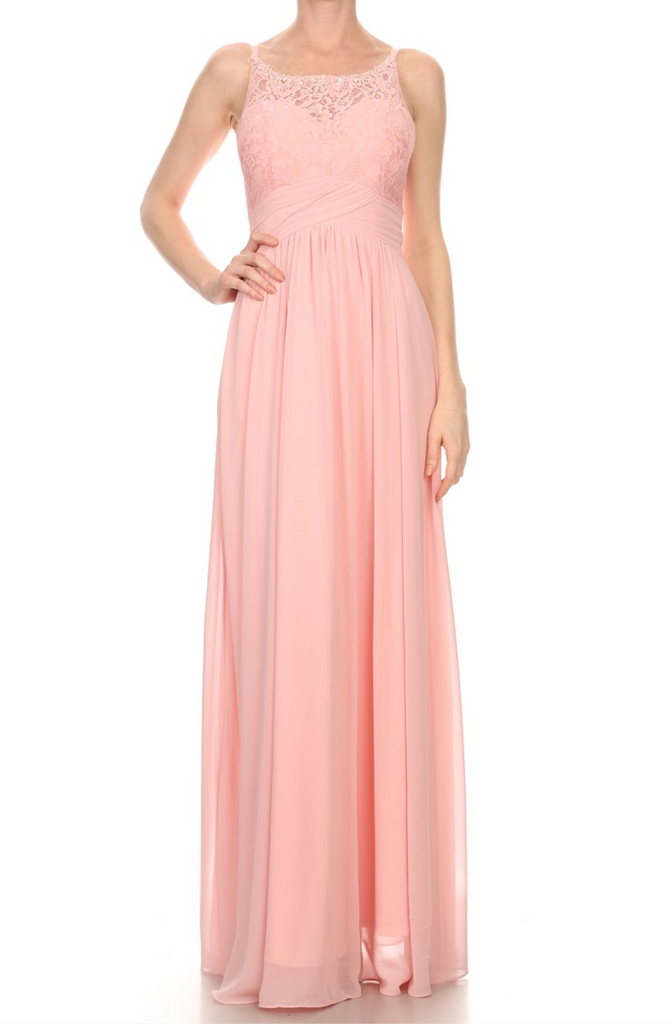 Chiffon lace long bridesmaid dress.