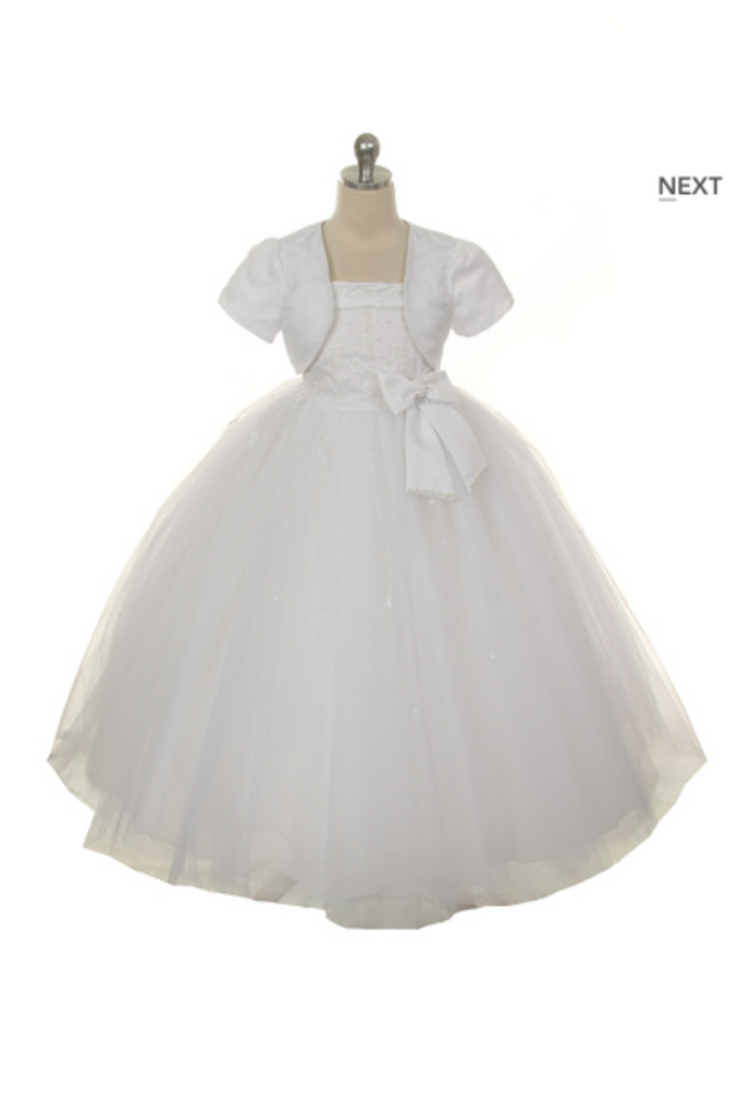 Flower girl communion lace beaded chiffon dresses