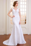 BRIDAL SLEEVELESS, V NECK, TRUMPET WEDDING DRESS