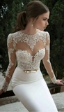 BRIDAL LONG SLEEVE, V NECK, TRUMPET WEDDING DRESS