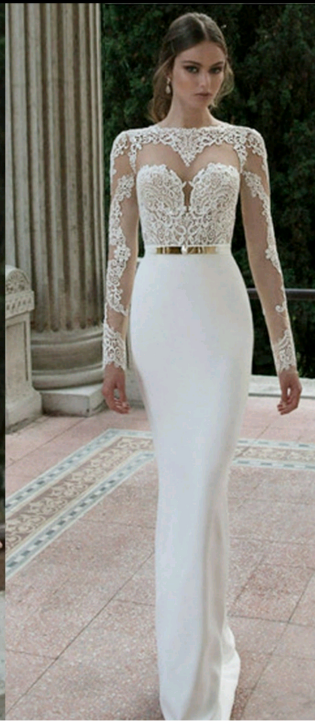BRIDAL LONG SLEEVE, V NECK, TRUMPET WEDDING DRESS