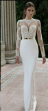 BRIDAL LONG SLEEVE, V NECK, TRUMPET WEDDING DRESS