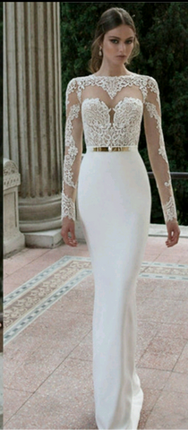 BRIDAL LONG SLEEVE, V NECK, TRUMPET WEDDING DRESS