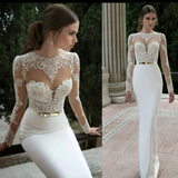 BRIDAL LONG SLEEVE, V NECK, TRUMPET WEDDING DRESS