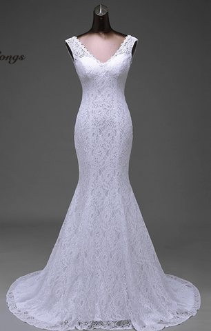 BRIDAL SLEEVELESS, V NECK, TRUMPET WEDDING DRESS