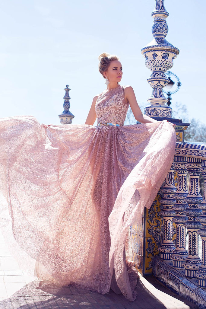 Pink lace A-line Wedding dress