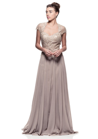 Mother Of The Bride Lace beaded satin chiffon Long Gown Dress.