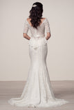 Wedding dress lace 3/4 SLEEVE, BATEAU NECK, MERMAID