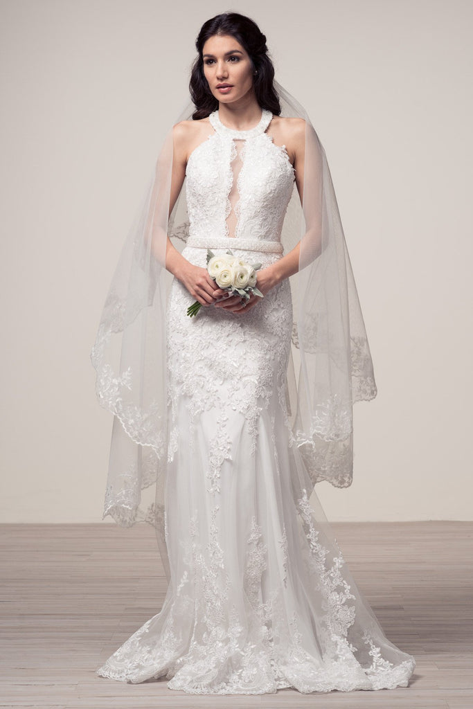 Wedding dress lace HALTER NECK, SLEEVELESS, BACKLESS, TRUMPET