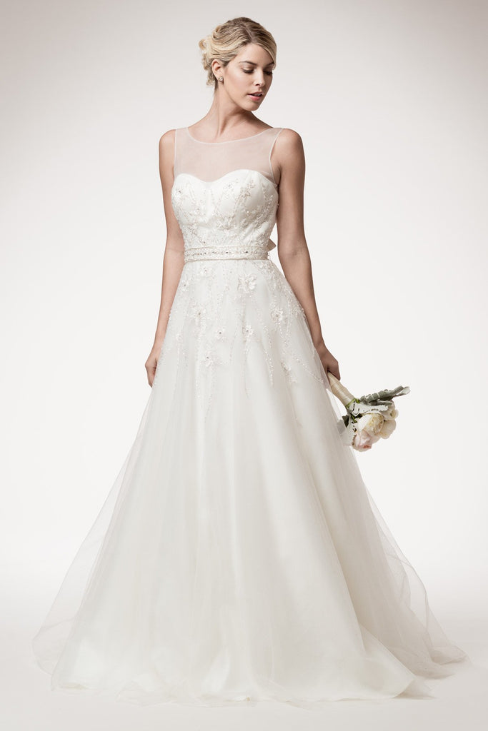 Wedding dress lace A-line ball gown BATEAU NECK, SLEEVELESS, BALL GOWN