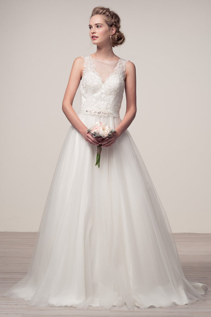 Wedding dress lace A-line ball gown SLEEVELESS, BATEAU NECK, A-LINE