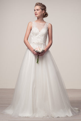 Wedding dress lace A-line ball gown SLEEVELESS, BATEAU NECK, A-LINE