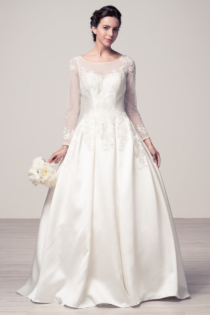 Wedding dress lace BATEAU NECK, LONG SLEEVE, A-LINE