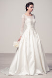 Wedding dress lace BATEAU NECK, LONG SLEEVE, A-LINE