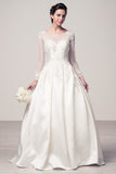 Wedding dress lace BATEAU NECK, LONG SLEEVE, A-LINE