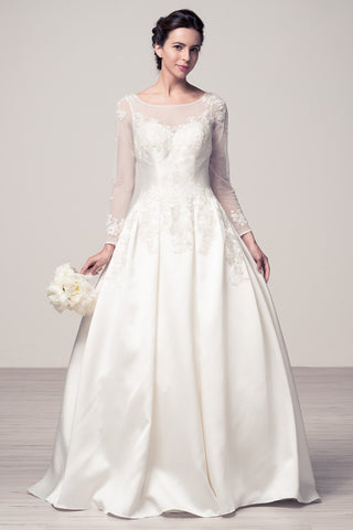 Wedding dress lace BATEAU NECK, LONG SLEEVE, A-LINE