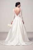 Wedding dress lace BATEAU NECK, LONG SLEEVE, A-LINE