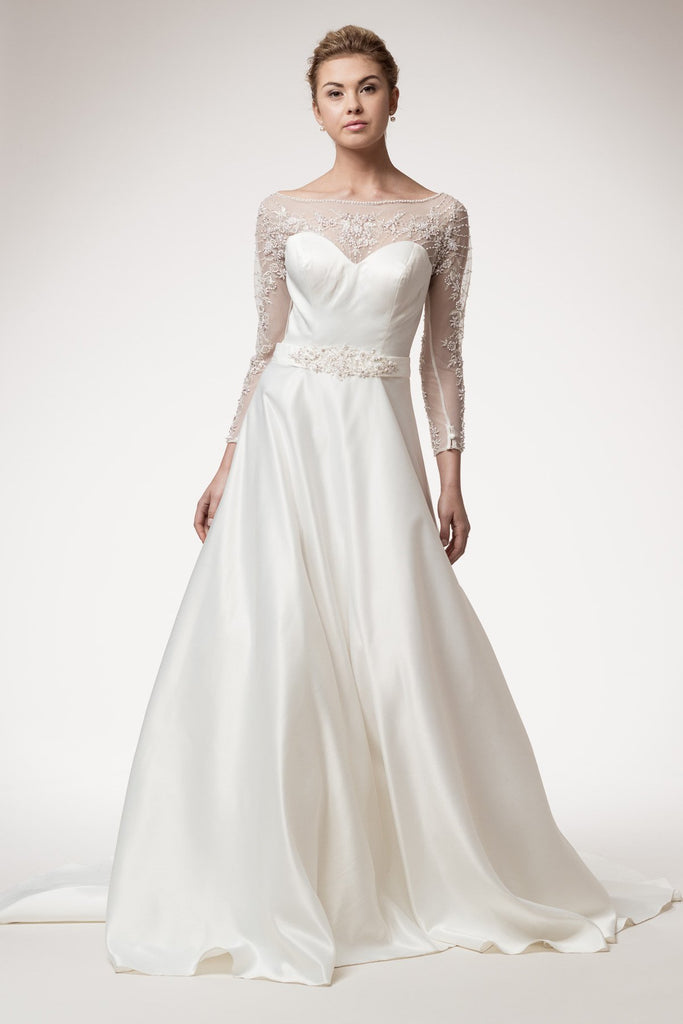 Wedding dress lace A-line ball gown LONG SLEEVE, BATEAU NECK, A-LINE